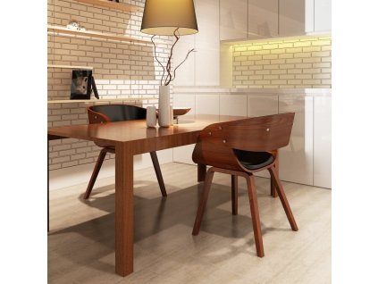 Jídelní židle 2 ks krémové ohýbané dřevo a umělá kůže [270043] (Barva černá a tmavě hnědá)