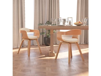 Jídelní židle 2 ks krémové ohýbané dřevo a umělá kůže [3092380] (Barva krémová a světle hnědá)
