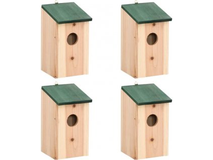 Ptačí budky 4 ks dřevěné 12 x 12 x 22 cm [41012]