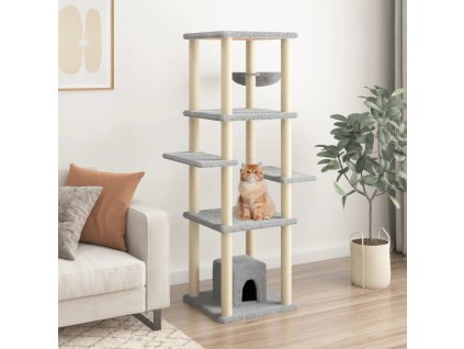 Škrabadlo pro kočky se sisalovými sloupky 154 cm [172056] (Barva Světle šedá)