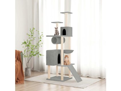 Škrabadlo pro kočky se sisalovými sloupky 168 cm [171700] (Barva Světle šedá)