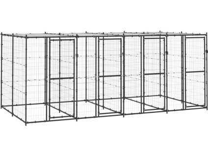 Venkovní psí kotec se střechou pozinkovaná ocel 9,68 m² [3082251] (Barva Černo-stříbrný)