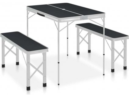 Skládací kempingový stůl se 2 lavicemi hliník [48183]