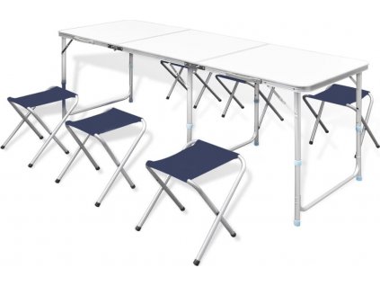 Skládací kempingový set 6 stoliček nastavitelná výška 180x60 cm [41329]