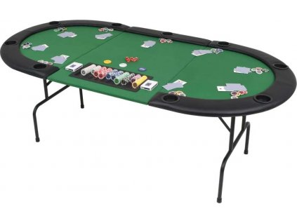 Skládací pokerový stůl pro 9 hráčů 3 díly oválný zelený [80210]