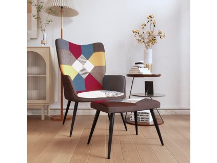Relaxační křeslo se stoličkou patchwork textil [328198]