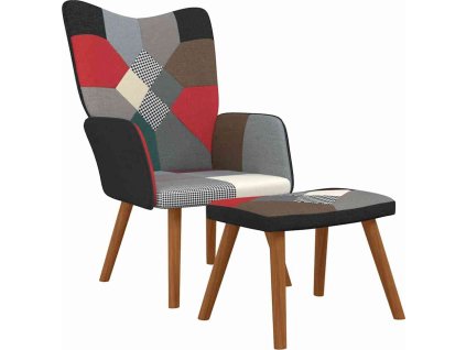 Relaxační křeslo se stoličkou patchwork textil [328196] (Barva Černá)