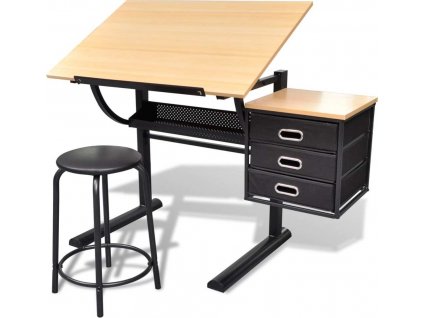 Náklopný kreslicí stůl s židlí a třemi zásuvkami [20088]