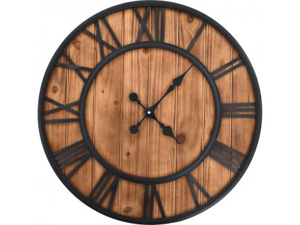 Vintage nástěnné hodiny se strojkem Quartz dřevo a kov 60cm XXL [50646]