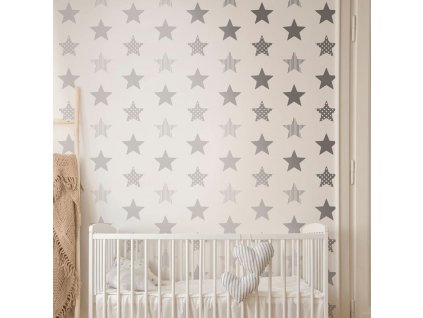 425342 Kids at Home Wallpaper "Superstar" Silver and White [425342]