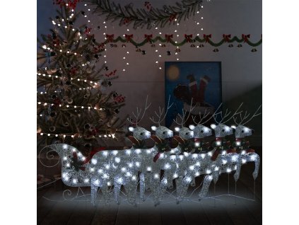 Vánoční sobi se sáněmi 140 LED diod venkovní bílí [3100431]