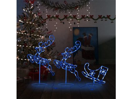 Akryloví vánoční létající sobi a sáně 260x21x87 cm studení bílí [328511]
