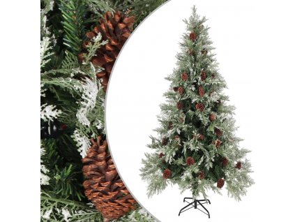 Vánoční stromek se šiškami zelenobílý 225 cm PVC a PE [340536]