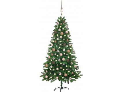Umělý vánoční stromek s LED a sadou koulí 150 cm zelený [3077640]