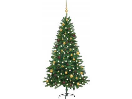 Umělý vánoční stromek s LED a sadou koulí 180 cm zelený [3077555]