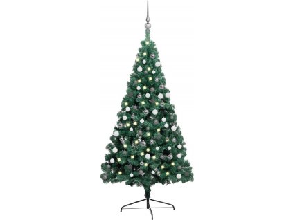 Umělý vánoční půl stromek s LED a sadou koulí bílý 120 cm [3077649]