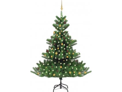 Umělý vánoční stromek normandská jedle LED a koule zelený 240cm [3077562]