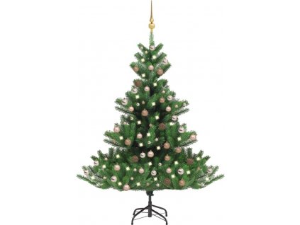 Umělý vánoční stromek normandská jedle LED a koule zelený 210cm [3077647]