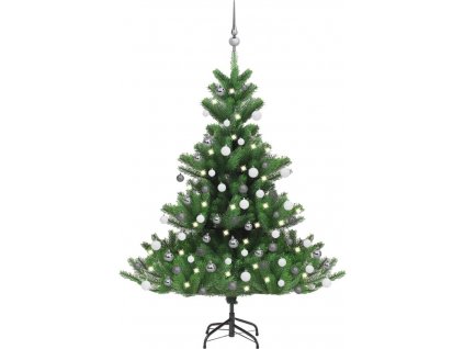 Umělý vánoční stromek normandská jedle LED a koule zelený 120cm [3077730]