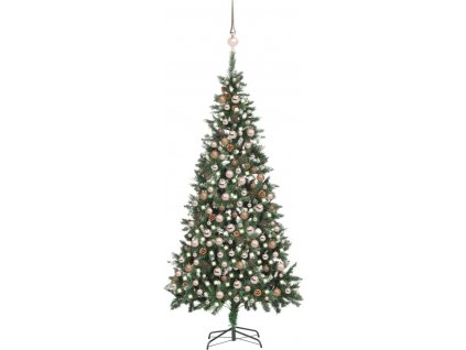 Umělý vánoční stromek LED osvětlení sada koulí a šišky 210 cm [3077798]