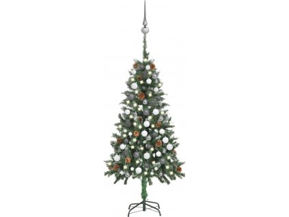 Umělý vánoční stromek s LED osvětlením a sadou koulí 150 cm [3077895]