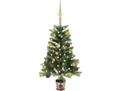 Umělý vánoční stromek s LED a sadou koulí 90 cm zelený [3077552]