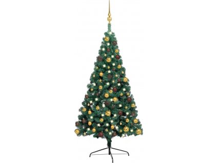 Umělý vánoční půl stromek s LED a sadou koulí bílý 240 cm [3077481]