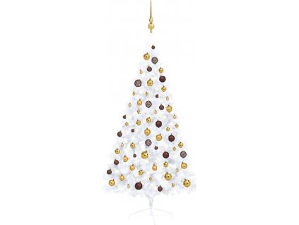 Umělý vánoční půl stromek s LED a sadou koulí bílý 150 cm [3077483]