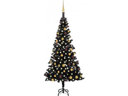 Umělý vánoční stromek s LED a sadou koulí 180 cm PVC [3077504]