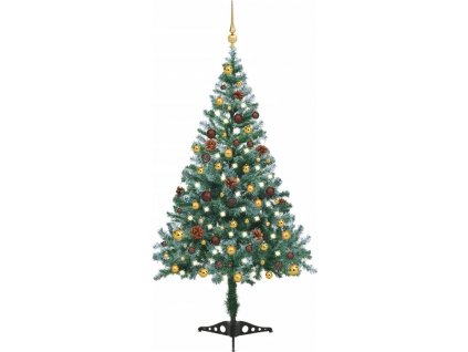 Námrazou pokrytý vánoční stromek LED sada koulí a šišky 150 cm [3077527]