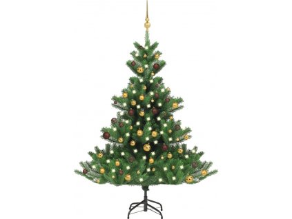 Umělý vánoční stromek normandská jedle LED a koule zelený 150cm [3077559]