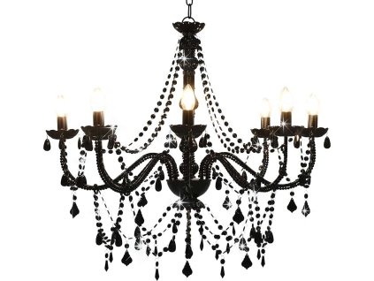 Lustr s korálky 8 x žárovky E14 [281605] (Barva Černá)