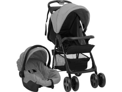 Dětský kočárek 3 v 1 a černý ocel [10393] (Barva Červená)