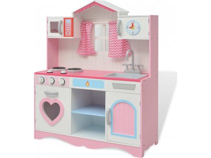 Dětská kuchyňka dřevěná 82x30x100 cm růžovo-bílá [80179]