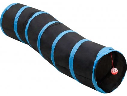 Kočičí tunel ve tvaru S černý a modrý 122 cm polyester [172185]