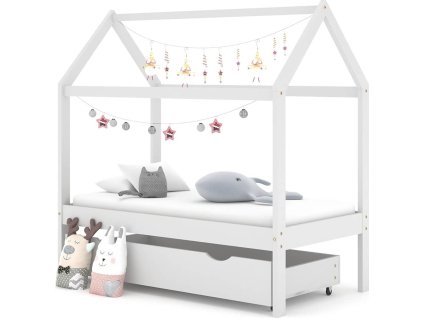 Rám dětské postele se zásuvkou masivní borovice 70x140 cm [322139] (Barva Bílá)
