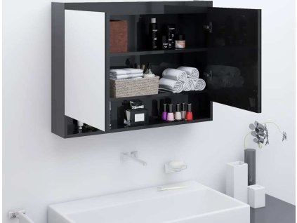 Koupelnová skříňka se zrcadlem 80 x 15 x 60 cm MDF [331531] (Barva Zářivě černá)