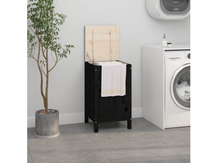 Box na prádlo 44 x 44 x 76 cm masivní borové dřevo [823578] (Barva Černá)