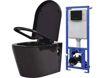 Závěsná toaleta s podomítkovou nádržkou keramická černá [3054477]