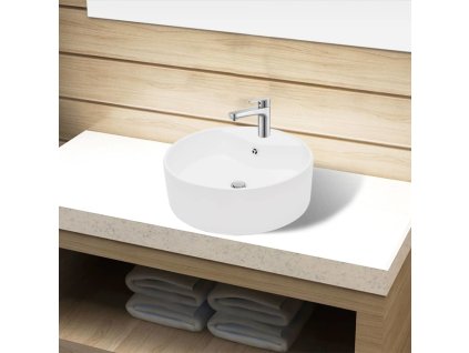 Keramické umyvadlo s otvorem na baterii a přepadem, kulaté [141938] (Barva Bílá)