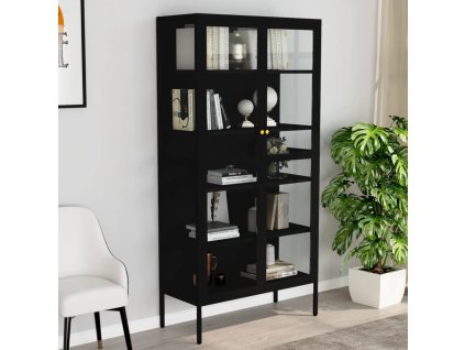 Vitrína 90 x 40 x 180 cm ocel a tvrzené sklo [336079] (Barva Černá)