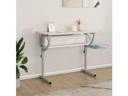 Řemeslný stůl a šedý 110x53x(58–87) cm kompozit a ocel [340928] (Barva Bílá)
