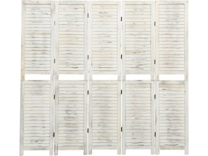 5dílný paraván bílý s patinou 178,5 x 166 cm masivní dřevo [338572]