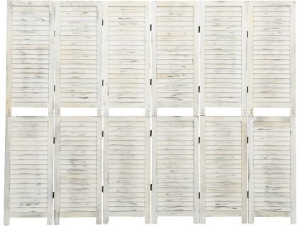 6dílný paraván bílý s patinou 215 x 166 cm masivní dřevo [338573]