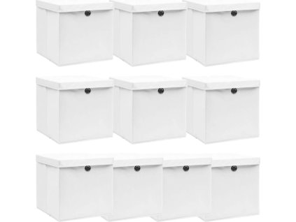 Úložné boxy s víky 10 ks bledě modré 32 x 32 x 32 cm textil [288352] (Barva bílá s víky)