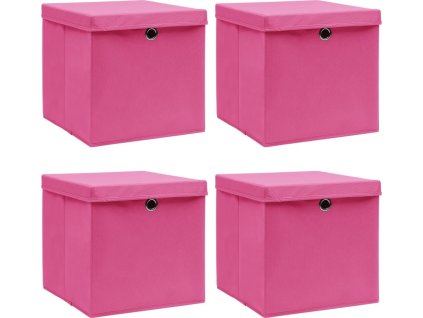 Úložné boxy s víky 4 ks žluté 32 x 32 x 32 cm textil [288346] (Barva růžová s víky)