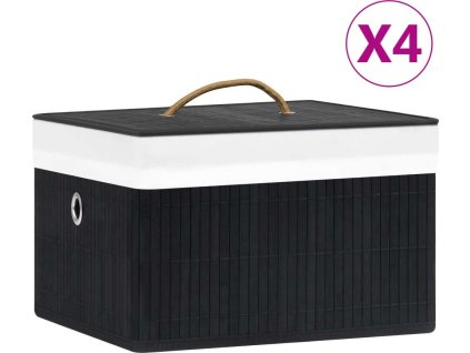 Bambusové úložné boxy 4 ks [320769] (Barva Černá)