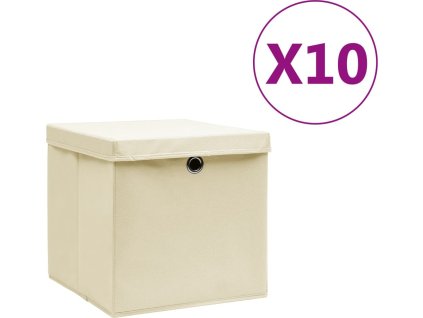 Úložné boxy 10 ks netkaná textilie 28 x 28 x 28 cm [325218] (Barva krémová s víky)