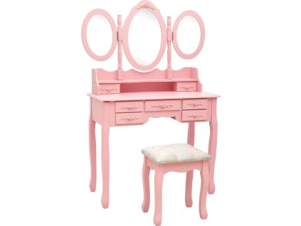 Toaletní stolek se stoličkou a 3dílné skládací zrcadlo [289328] (Barva Černá)