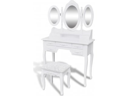 Toaletní stolek se stoličkou a 3 zrcadly bílý [241483]